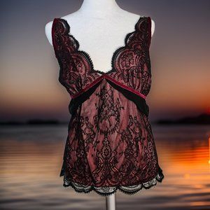 Moda International Top Lace Bustier Cami Spaghetti Strap Lace Red Women's Large